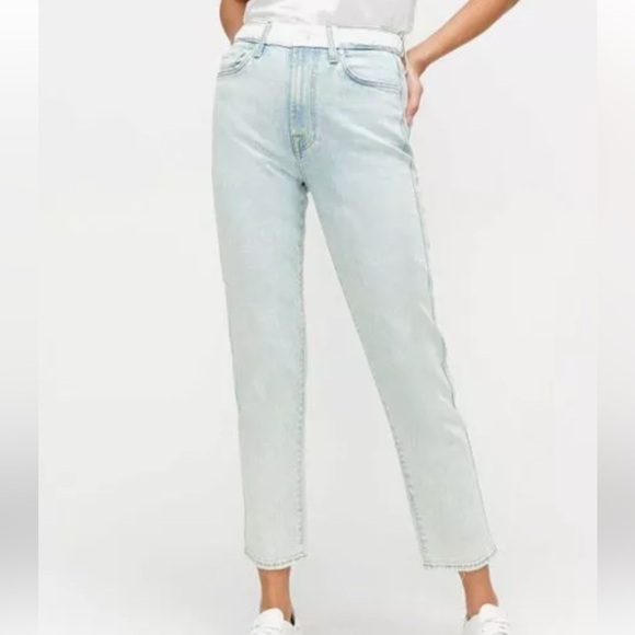 7 For All Mankind High Rise Cropped Straight with Braided Belt Jeans - Picture 2 of 15